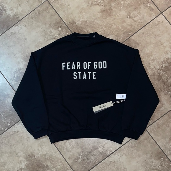 Fear of God Essentials 90’sFleece Crewneck Jet Black (With Pockets) XS